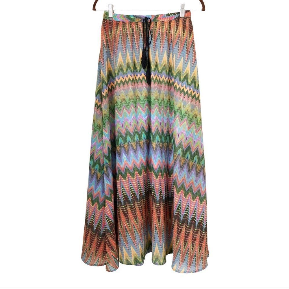 Mix Nouveau Multi Color Chevron Column Print Elastic Waist Maxi Skirt Size Small